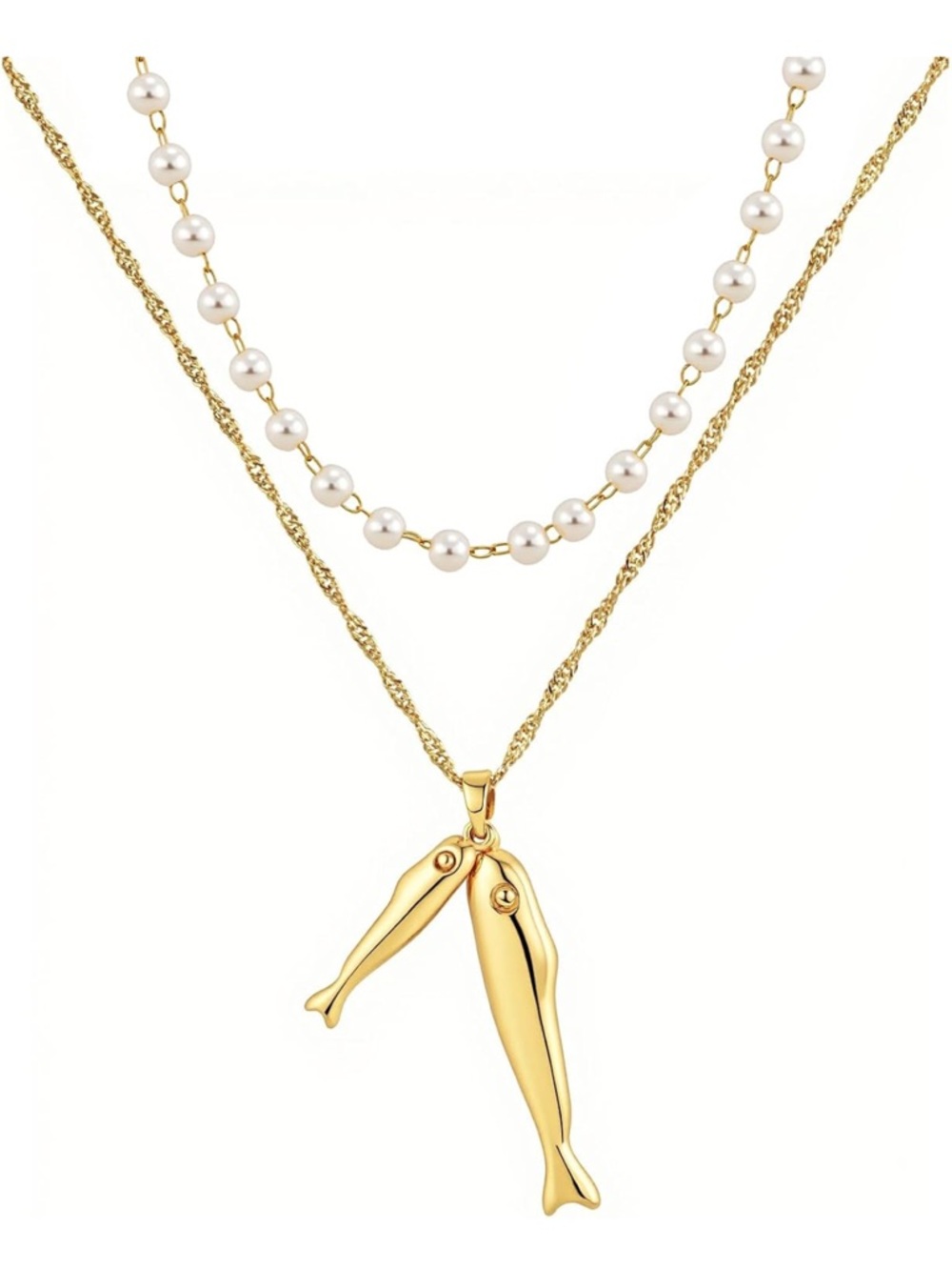 Gold-Tone Double Layer Pearl & Charm Necklace